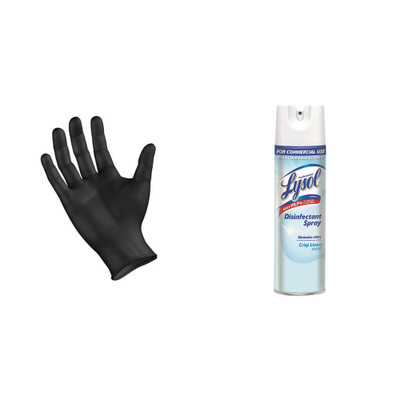 SemperForce Nitrile Exam Gloves, Black, 2X-Large, 90/Box & Lysol Disinfectant Spray, Crisp Linen, 19oz Aerosol Can - Part Number: KIT-LYSOL-26