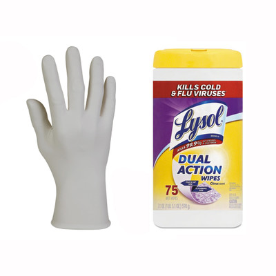 Kimberly-Clark Professional Sterling Nitrile Exam Gloves, Powder-free, Gray, 242 mm Length, Medium, 200/Box, and Lysol Dual Action Disinfecting Wipes, Citrus, 7 x 8, 75/Canister - Part Number: KIT-LYSOL-29