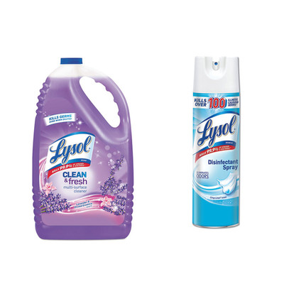 Lysol Clean and Fresh Multi-Surface Cleaner & Disinfectant, Lavender & Orchid Essence, 144 oz Bottle, and Lysol Disinfectant Spray, Crisp Linen Scent, 19oz Aerosol - Part Number: KIT-LYSOL-33