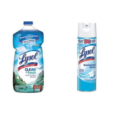 Lysol Clean and Fresh Multi-Surface Cleaner & Disinfectant, Cool Adirondack Air, 40 oz Bottle, and Lysol Disinfectant Spray, Crisp Linen Scent, 19oz Aerosol - Part Number: KIT-LYSOL-34