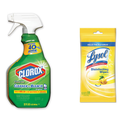 Case of 9 - Clorox Clean-Up Cleaner + Bleach Spray, Original Scent, 32 oz, and Case of 24 - Lysol Disinfecting Wipes, 7 x 8, Lemon, 15 Wipes/Pack - Part Number: KIT-LYSOL-41