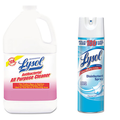 Professional Lysol Antibacterial All-Purpose Cleaner Concentrate, 1 gal Bottle  and Case of 12 - Lysol Disinfectant Spray, Crisp Linen Scent, 19oz Aerosol - Part Number: KIT-LYSOL-46