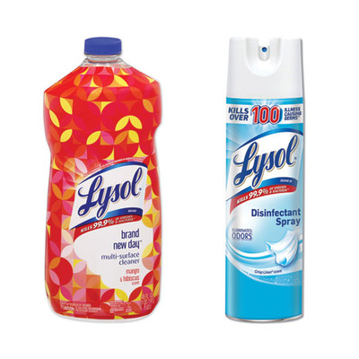 Case of 6 - Lysol Brand New Day Multi-Surface Cleaner, Mango and Hibiscus Scent, 48 oz Bottle, and Case of 12 - Lysol Disinfectant Spray, Crisp Linen Scent, 19oz Aerosol - Part Number: KIT-LYSOL-47