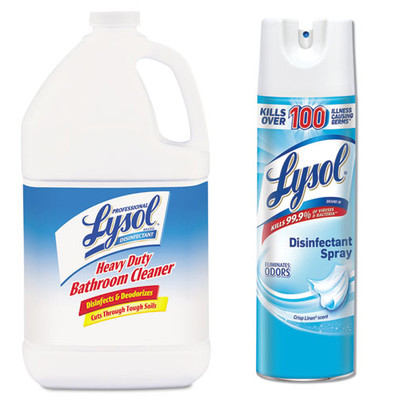 Lysol Disinfectant Heavy-Duty Bathroom Cleaner Concentrate, 1 gal Bottle, and Case of 12 - Lysol Disinfectant Spray, Crisp Linen Scent, 19oz Aerosol - Part Number: KIT-LYSOL-48