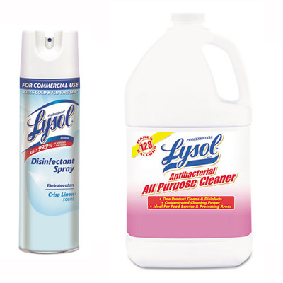 Professional Lysol Antibacterial All-Purpose Cleaner Concentrate, 1 gal Bottle  and Lysol Disinfectant Spray, Crisp Linen Scent, 19oz Aerosol - Part Number: KIT-LYSOL-8