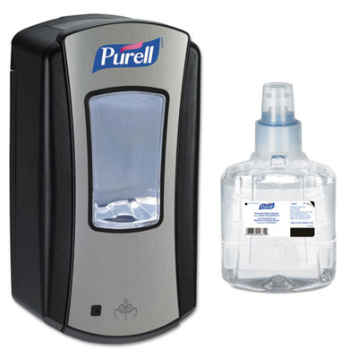 Purell LTX-12 Touch-Free Dispenser, 1200 mL, 5.75 x 4 x 10.5 inches, Black, and Case of 2 -  Purell Advanced Green Certified Hand Sanitizer LTX-12 Refill, 1200 mL, Foam, FragFree - Part Number: KIT-PURELL-09