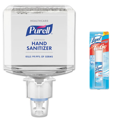 Purell Healthcare Advanced Hand Sanitizer Foam, 1200 mL, Clean Scent, For ES6 Dispensers, and Lysol Disinfectant Spray To Go, Crisp Linen, 1oz Aerosol - Part Number: KIT-PURELL-12