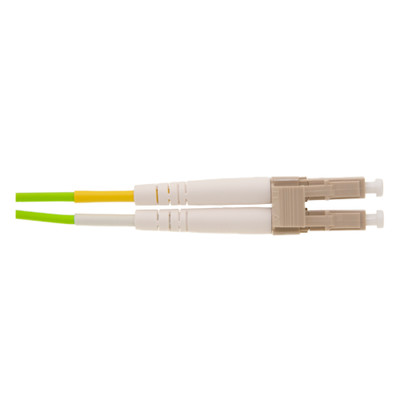 LC OM5 Duplex 2.0mm Fiber Optic Patch Cord, Wideband Multimode WDM 50/125, Lime Green Jacket, Beige Connector, 3 meter (10 ft) - Part Number: LCLC-51003