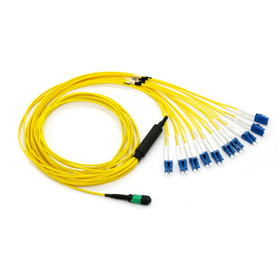 Plenum Fiber Optic Cable, 100 Gigabit Ethernet CFP/CXP 100GBase-SR10 to MTP(MPO)/LC (10 Duplex LC) 24 inch Breakout Cable, OS2 9/125 Singlemode, 3 meter - Part Number: MPLC-22003