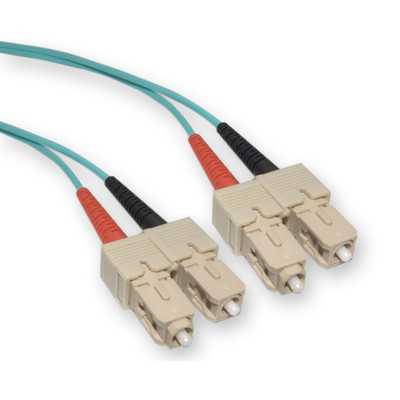 10 Gigabit Aqua SC/SC OM3 Multimode Duplex Fiber Optic Cable, 50/125, 2 meter (6.6 foot) - Part Number: SCSC-31002