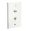 Satellite Wall Plate, White, F-pin Connector and Telephone Jack - Part Number: 301-02100