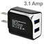 2 Port USB Wall Travel Charger, 2 USB A Charging Ports, 3.1 Amps total, Black - Part Number: 90W1-30320BK