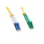 LC/UPC to LC/APC OS2 Duplex 2.0mm Fiber Optic Patch Cord, OFNR, Singlemode 9/125, Yellow Jacket, Blue LC + Green LC Connector, 3 meter (10 ft) - Part Number: LCLC-01603