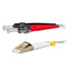 LC/UPC to ST/UPC OM3 Duplex 2.0mm Fiber Optic Patch Cord, OFNR, Multimode 50/125, Aqua Jacket, Beige LC Connector, Red/Black Boot ST, 1 meter (3.3 ft) - Part Number: LCST-31001